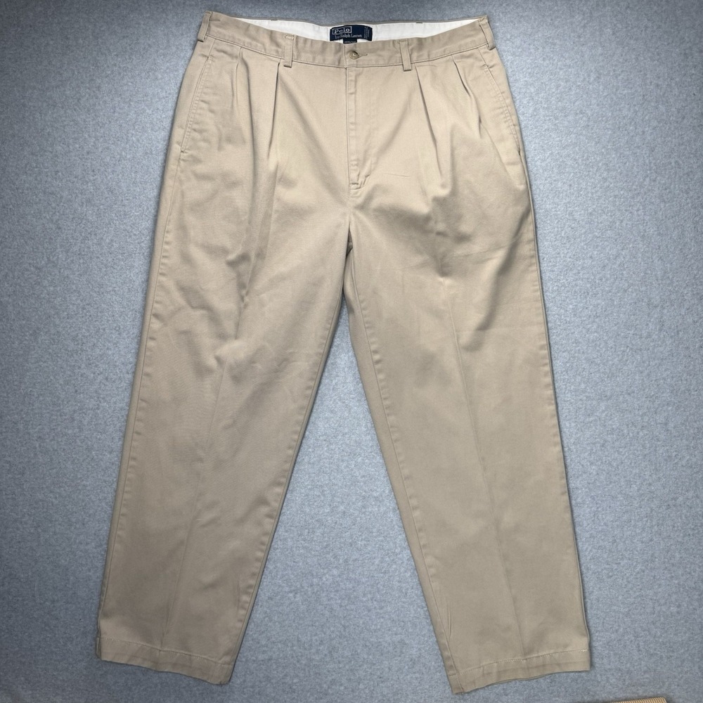 VTG Polo Ralph Lauren Andrew Pant Chino Pleated Straight Twill Men's 38x29 Khaki